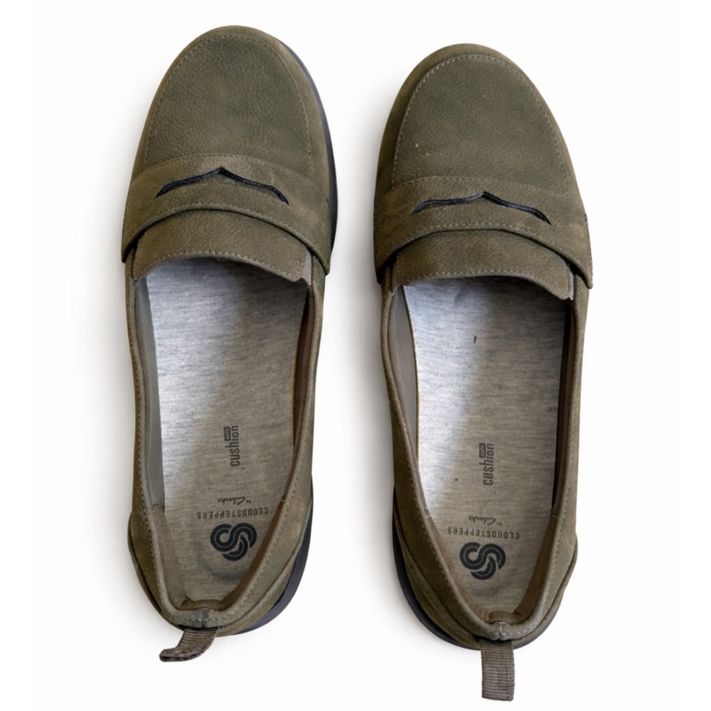 Cloudsteppers by Clarks Olive Green Slip-On Moccasins